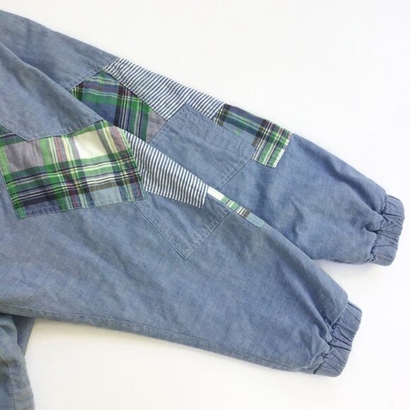 Vintage 90s London Fog Patchwork Plaid Jacket Womens M Blue Chambray Bomber Coat - Picture 7 of 14